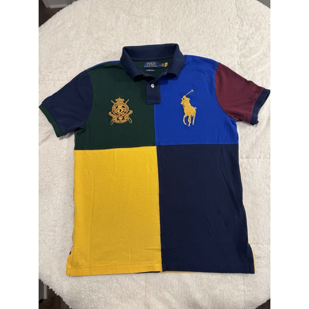 Polo Ralph Lauren Shirt Mens M Colorblock County Riders Jockey Crest Big Pony